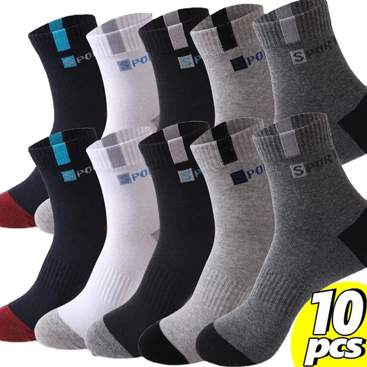 Breathable Cotton Athletic Socks Bundle for Men - Set of 5 Pairs