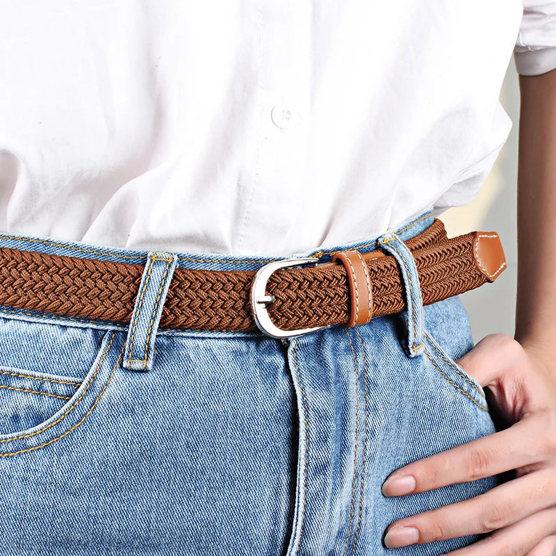 Extended Elastic Canvas Belt with Needle Button Closure - Versatile Fashion Accessory for Men and Women