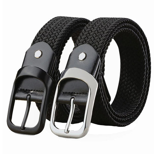 Elevate Your Style: CETIRI Men's Braided Elastic Stretch Fabric Golf Canvas Belt with Elegant Silvery Black Pin Buckle