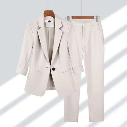 2023 Summer New Thin Jacket Blazer Casual Wide Leg Pants Two Piece EleSPECIFICATIONSBrand Name: WishworldPattern Type: SolidMaterial: POLYESTERAge: seniorStyle: Office LadyOrigin: Mainland ChinaCN: ZhejiangSeason: SummerElasticity: MedThin Jacket Blazer Casual Wide Leg PantsMENLL