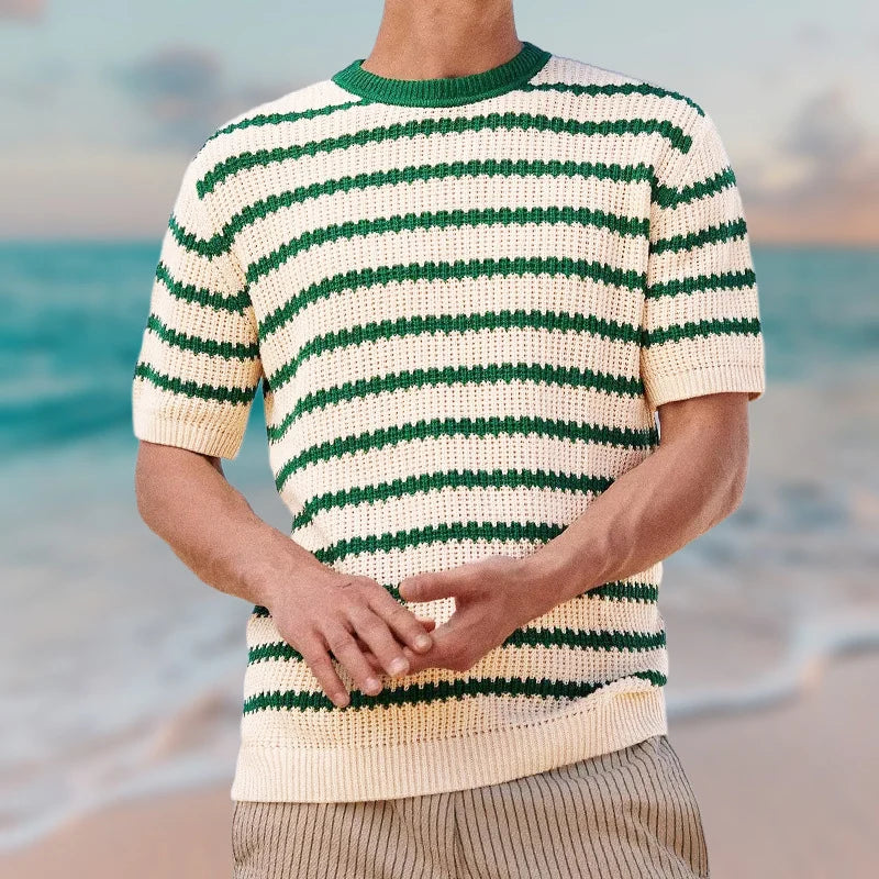 Vintage Striped Holiday Tee Shirt for Men - Summer Casual Fashion