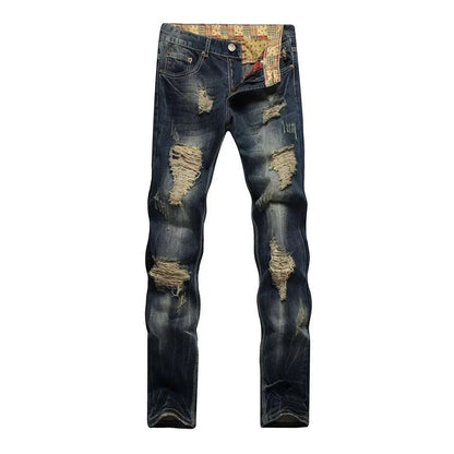 Timeless Distressed Denim: Men's Chic Vintage Ripped Jeans