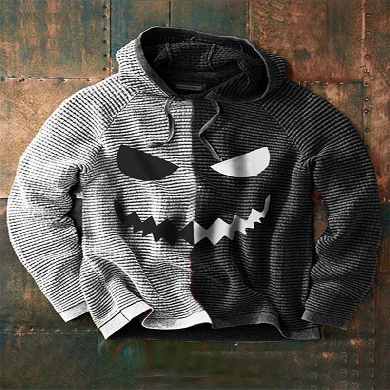 Spooktacular Pumpkin Print Hooded Sweatshirt for Men - Comfy Casual Fall Style