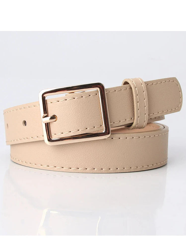 Gold Square Buckle Women's PU Leather Waist Belts - Brown & Black