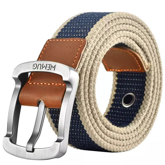 Black and Red Striped Outdoor Canvas Men's Belt - Stylish Sports and Casual Accessory