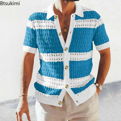 2024 Spring Summer Casual Mens Knitted Shirts Loose Short Sleeve ButtoElevate Your Style with Our 2024 Spring Summer Casual Mens Knitted Shirts
 Introducing the ultimate blend of sophistication and comfort: our 2024 Spring Summer CasuaMen Shirts2024 Spring Summer Casual Mens Knitted Shirts Loose Short Sleeve Buttoned Lapel Knit Cardigans Men Clothes Vintage Striped ShirtMENLL