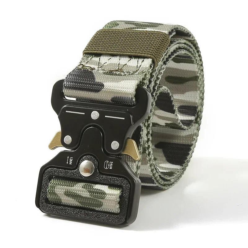 Men's Camouflage Nylon Canvas Tactical Belt with Adjustable Military Style