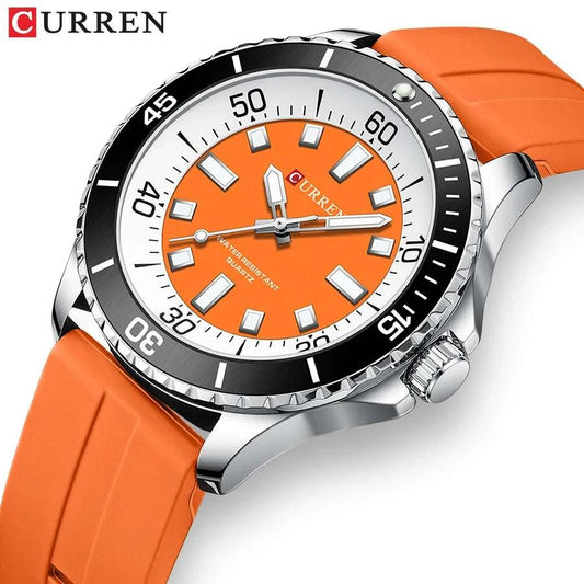 CURREN Fashion Men Watch Top Brand Luxury Waterproof Sport Mens WatcheCURREN Fashion Men Watch: The Ultimate Blend of Style and Functionality
 Step up your wrist game with the CURREN Fashion Men Watch, a top brand luxury timepiece desiCURREN Fashion Men Watch Top Brand Luxury Waterproof Sport Mens Watches Silicone Strap Luminous handsMilitary WristwatchMENLL