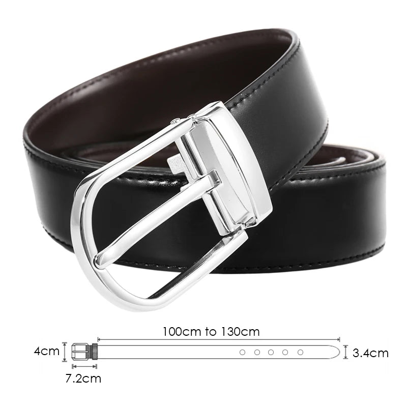 Dual-tone Genuine Leather Men's Belt - Reversible Brown & Black Style