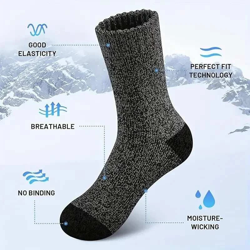 Ultimate Comfort 5-Pair Merino Wool Thermal Socks for Men - Super Thick Hiking Gear for Cold Weather Adventures