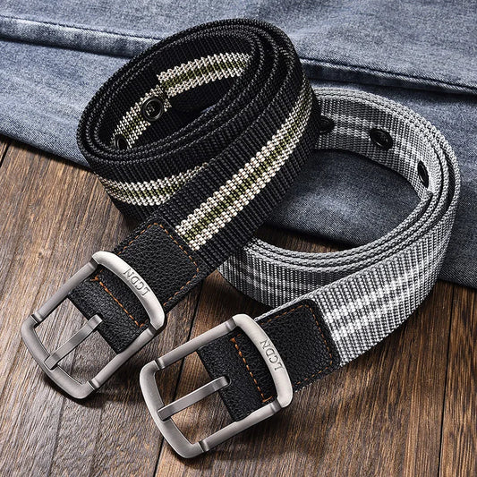Youth Canvas Striped Belt for Men and Boys - Stylish Stainless Steel Accent Belt