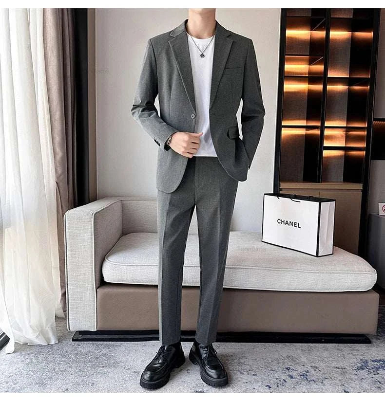 Men's Formal Suit Set Wedding Party Dress Black Gray Business Office BElevate Your Style with Our Men's Formal Suit Set
 Discover the perfect blend of sophistication and modern fashion with our Men's Formal Suit Set. Designed for the cFormal Suit Set Wedding Party Dress Black Gray Business Office Blazer Trousers Korean Fashion Draped Youth Suit JacketMENLL