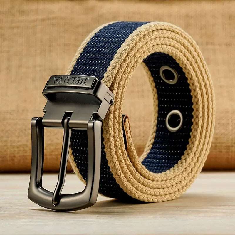CEXIKA Stylish Canvas Military Belt with Striped Design and Durable Alloy Buckle - Unisex Outdoor Accessory for Fashionable Individuals