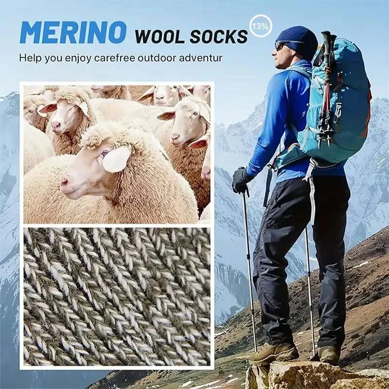 Ultimate Comfort 5-Pair Merino Wool Thermal Socks for Men - Super Thick Hiking Gear for Cold Weather Adventures