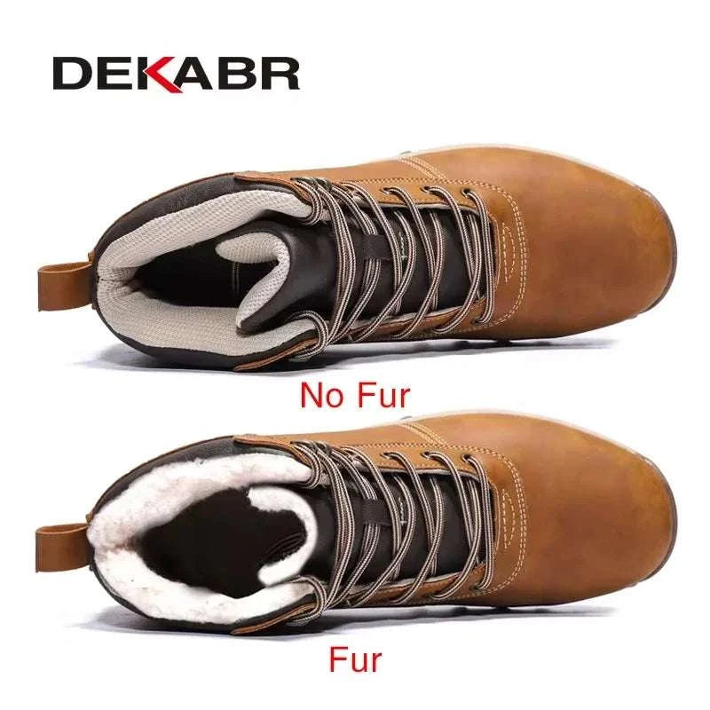 Ultimate Winter Comfort: DEKABR Handmade Waterproof Leather Snow Boots for Men - Stylish High-Top Design with Plush Warmth and Superior Traction