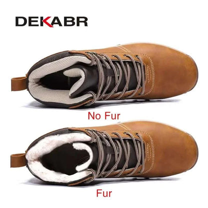 Ultimate Winter Comfort: DEKABR Handmade Waterproof Leather Snow Boots for Men - Stylish High-Top Design with Plush Warmth and Superior Traction