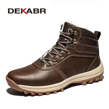 Ultimate Winter Comfort: DEKABR Handmade Waterproof Leather Snow Boots for Men - Stylish High-Top Design with Plush Warmth and Superior Traction