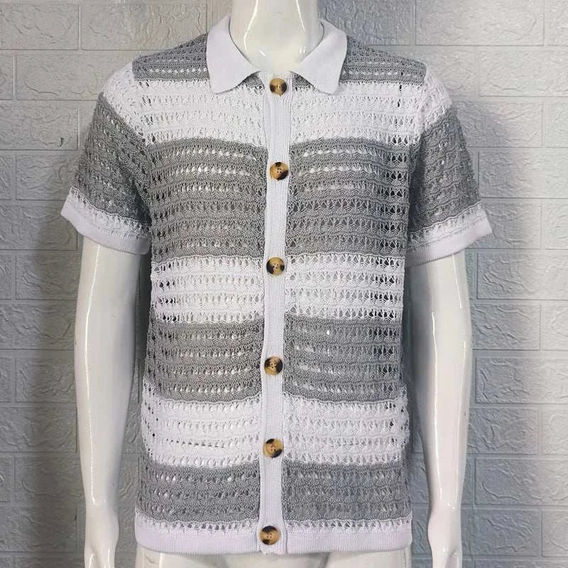 2024 Spring Summer Casual Mens Knitted Shirts Loose Short Sleeve ButtoElevate Your Style with Our 2024 Spring Summer Casual Mens Knitted Shirts
 Introducing the ultimate blend of sophistication and comfort: our 2024 Spring Summer CasuaMen Shirts2024 Spring Summer Casual Mens Knitted Shirts Loose Short Sleeve Buttoned Lapel Knit Cardigans Men Clothes Vintage Striped ShirtMENLL