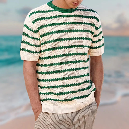 Vintage Striped Holiday Tee Shirt for Men - Summer Casual Fashion