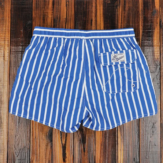Summer 2023 Collection: Men's White Striped Swim Shorts with Lining - Beach Vacation Essential