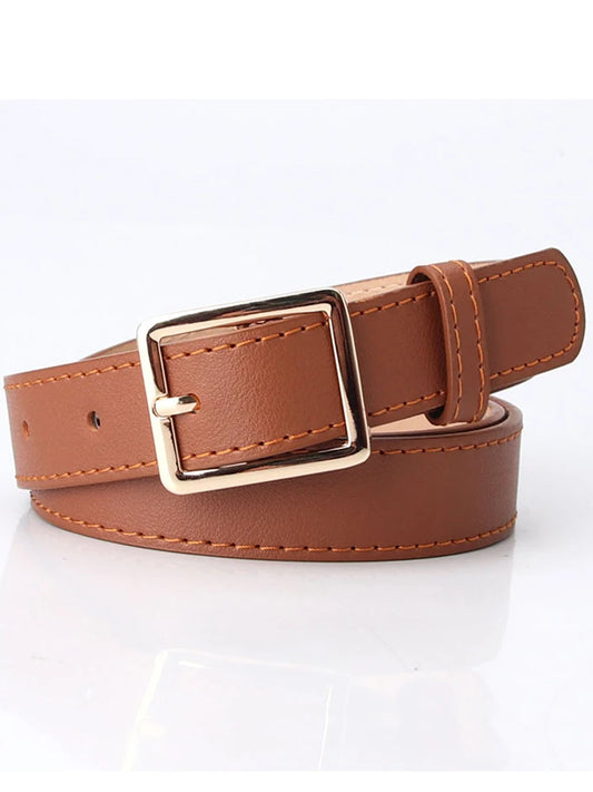 Gold Square Buckle Women's PU Leather Waist Belts - Brown & Black