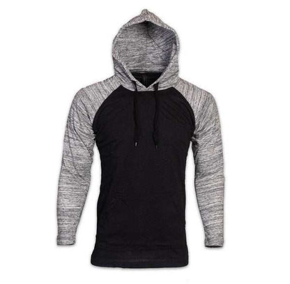 Raglan Long Sleeves Lightweight Hoodie in black with gray sleeves.