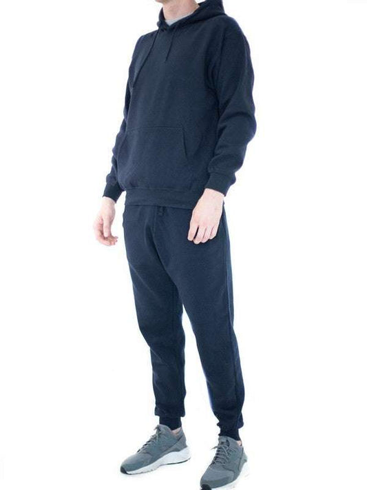 Unisex Sweat Set - Hoodie Suits in black, long sleeve, relaxed fit, solid pattern, ideal for casual wear and lounging.