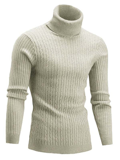 Cozy Elegance: Men's Slim-Fit Turtleneck Knit Pullover for Autumn-Winter