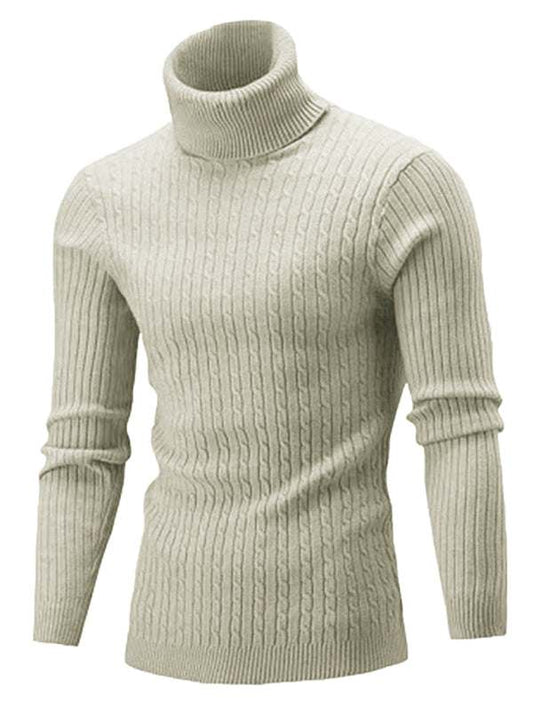 Men's classic long sleeve turtleneck sweater, ribbed knit, autumn-winter style.