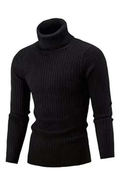 Cozy Elegance: Men's Slim-Fit Turtleneck Knit Pullover for Autumn-Winter