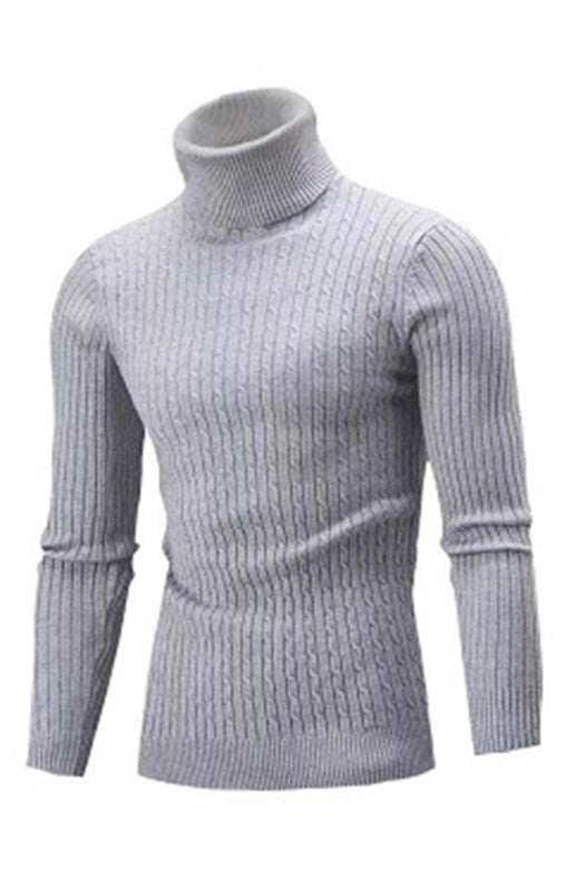 Cozy Elegance: Men's Slim-Fit Turtleneck Knit Pullover for Autumn-Winter