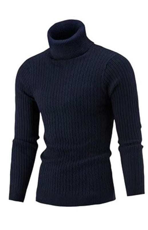 Cozy Elegance: Men's Slim-Fit Turtleneck Knit Pullover for Autumn-Winter