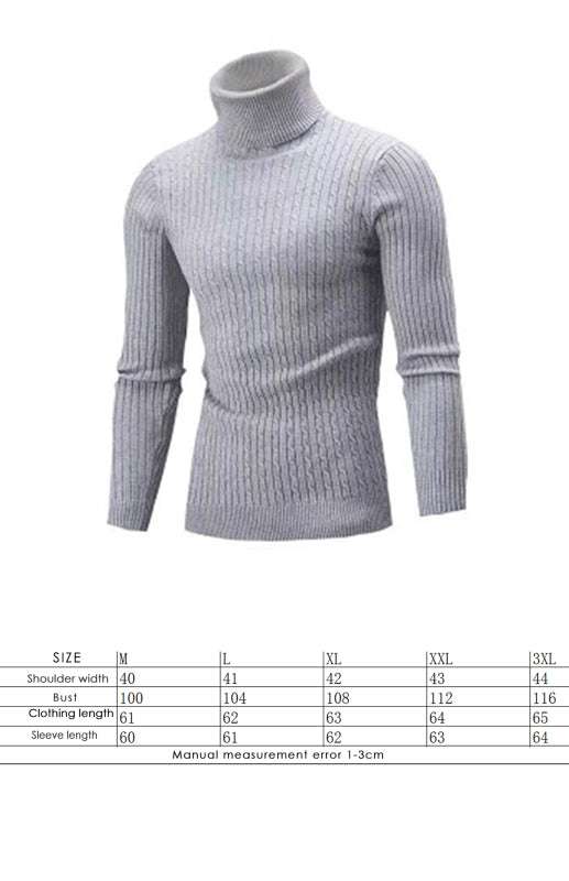 Cozy Elegance: Men's Slim-Fit Turtleneck Knit Pullover for Autumn-Winter