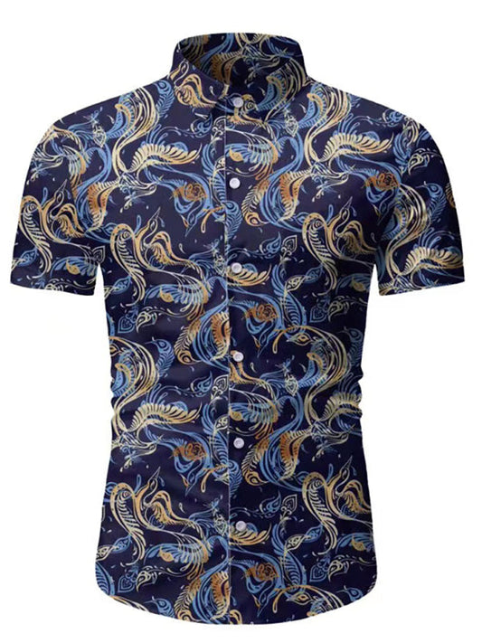 Tropical Vibes Men's Hawaiian Short-Sleeve Shirt with Spread Collar