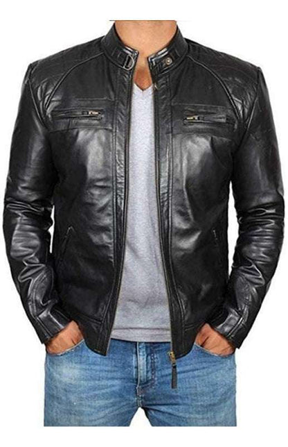 Timeless Men's Woven Jacket with Sleek Standing Neck and Convenient Pockets