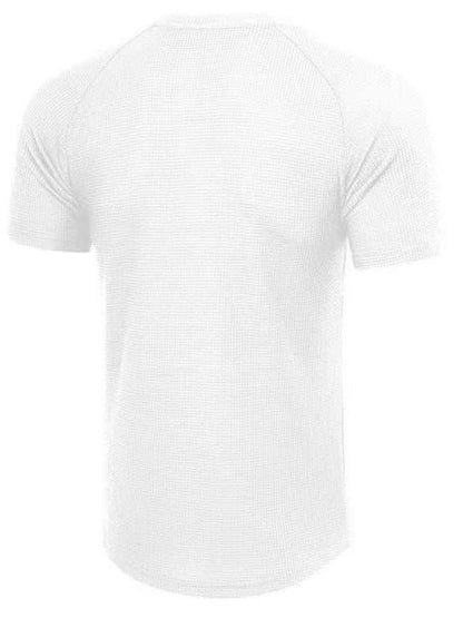 Men's light business casual round neck tee with raglan sleeves and solid pattern.