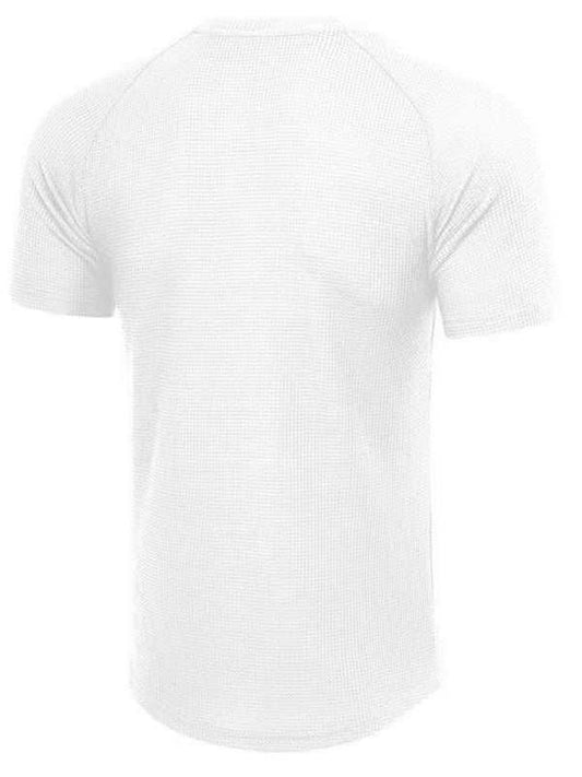 Men's light business casual round neck tee with raglan sleeves and solid pattern.