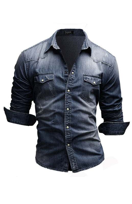 Chic Spring-Summer Men's Lapel Collar Solid Polyester Shirt - Effortless Style for Casual Days