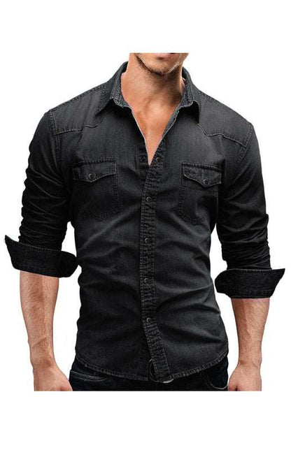 Chic Spring-Summer Men's Lapel Collar Solid Polyester Shirt - Effortless Style for Casual Days