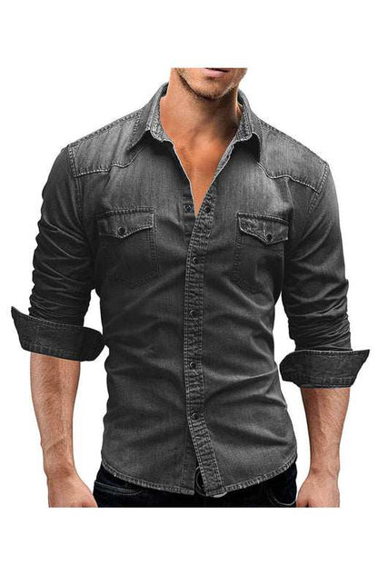 Chic Spring-Summer Men's Lapel Collar Solid Polyester Shirt - Effortless Style for Casual Days