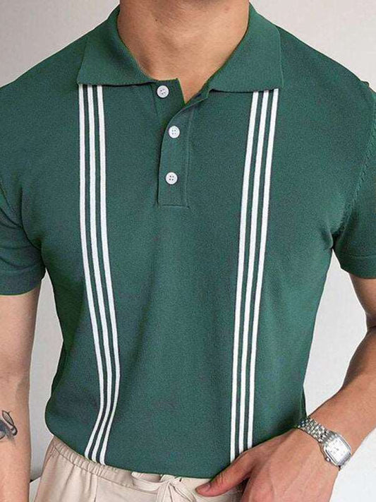 Green Striped Slim Fit Polo Shirt for Stylish Men