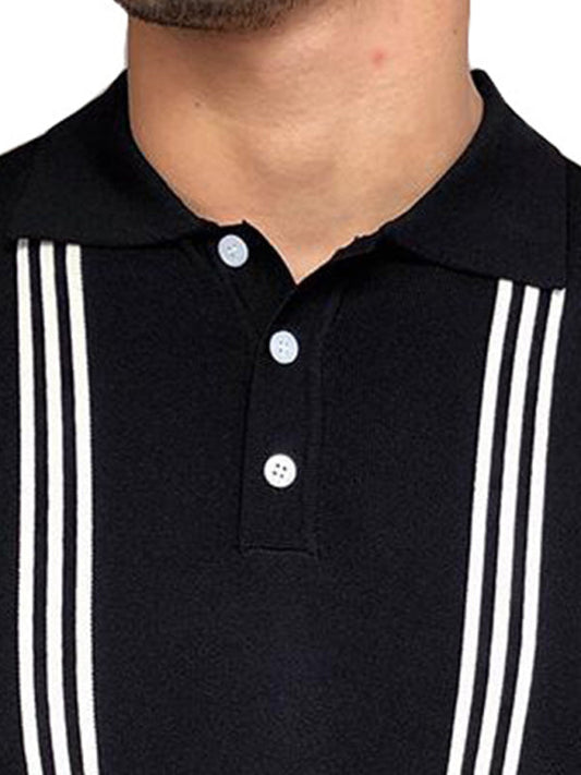 Black Slim Fit Polo T-Shirt with Lapel Collar