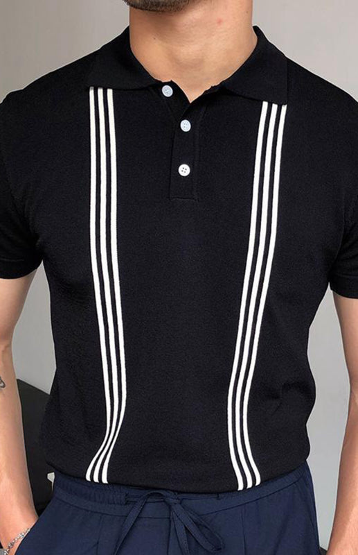 Black Slim Fit Polo T-Shirt with Lapel Collar