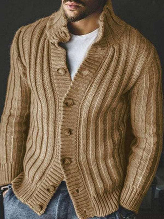 Elegant Knit Sweater Jacket with Lapel Collar for Men