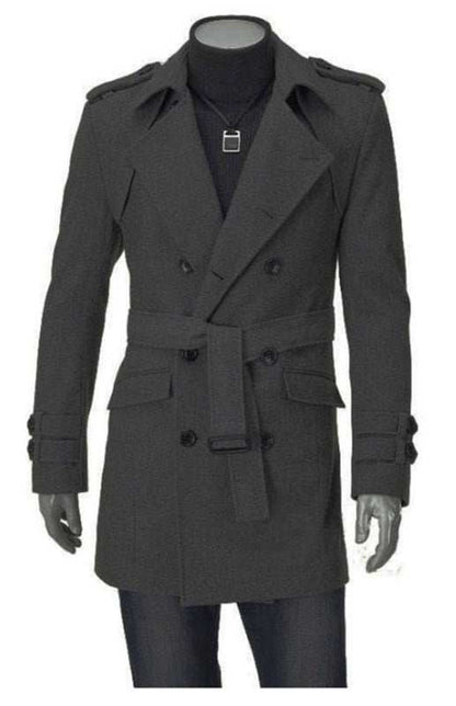 Chic Men's Woolen Mid-Length Trench Coat - Slim Fit, Stylish & Warm for Autumn-Winter