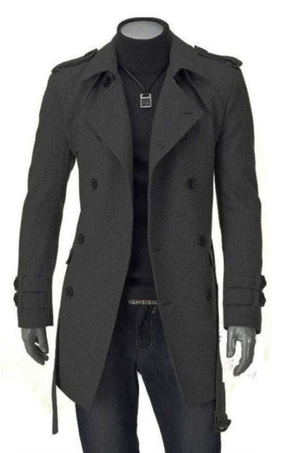 Timeless Elegance: Men's Premium Wool Blend Double-Breasted Long Sleeve Trench Coat