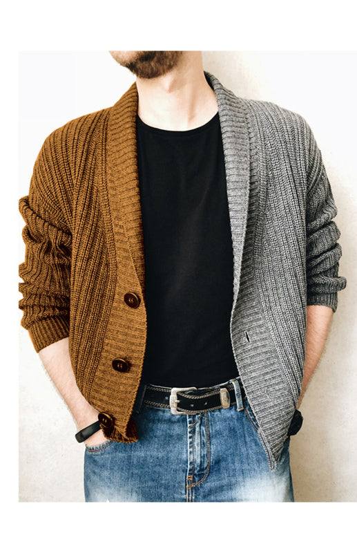 Stylish Two-Tone Patchwork Long Sleeve Cardigan for Men - Effortless Fashion and Comfort