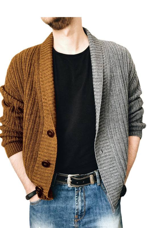 Stylish Two-Tone Patchwork Long Sleeve Cardigan for Men - Effortless Fashion and Comfort