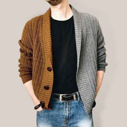 Stylish Two-Tone Patchwork Long Sleeve Cardigan for Men - Effortless Fashion and Comfort