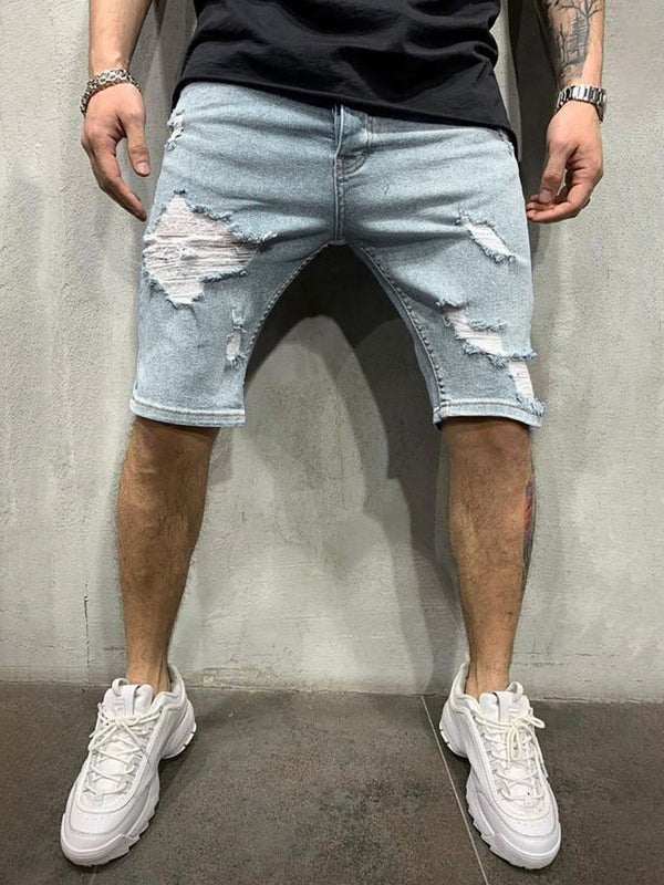 Trendy Men's Distressed Slim-Fit Short Jeans with Ripped Details